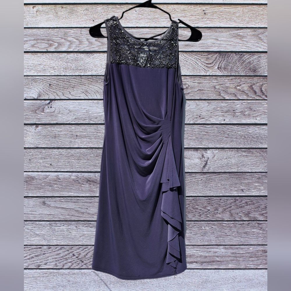 Jessica Howard knee-length dress (purple gray color) with beaded neckline.